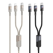 Заредете изображение във визуализатора на галерията – HOCO cable 2in1 Type C to Type C + Lightning 5A 100W U139 1,2 m gold

