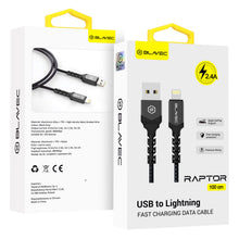 Заредете изображение във визуализатора на галерията – Blavec Cable Raptor braided - USB to Lightning - 2,4A 1 metre (CRA-UL24BG10) black-grey
