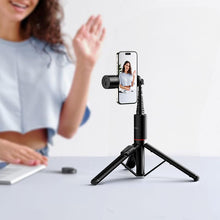 Заредете изображение във визуализатора на галерията – Selfie stick tripod with remote control + LED light Hoco K34 black
