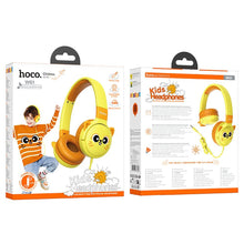 Заредете изображение във визуализатора на галерията – HOCO wire headphones Jack 3,5 mm for children with microphone W61 sun yellow
