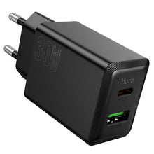 Заредете изображение във визуализатора на галерията – HOCO wall charger USB A + Type C PD QC3.0 AFC 3A 30W N71 black
