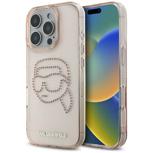 Заредете изображение във визуализатора на галерията – KARL LAGERFELD case for IPHONE 16 Pro Max KLHCP16XHKHDCELP (IML Rhinestones S K Head) pink
