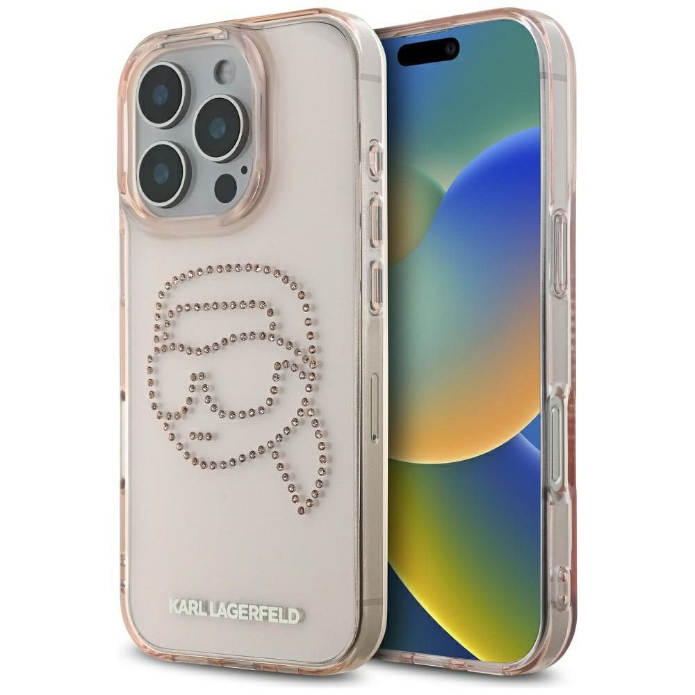 KARL LAGERFELD case for IPHONE 16 Pro Max KLHCP16XHKHDCELP (IML Rhinestones S K Head) pink