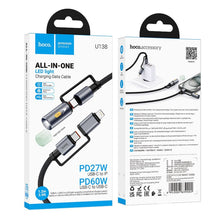 Заредете изображение във визуализатора на галерията – HOCO cable All-in-one Type C / Lightning to Type C / LED Light PD 3A 60W U138 1,2 m black
