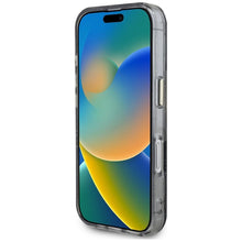 Заредете изображение във визуализатора на галерията – GUESS case for IPHONE 16 compatible with MagSafe GUHMP16SHFLPEDK (IML Metal Glitter Flowers Triangle) black
