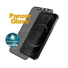 Заредете изображение във визуализатора на галерията – PanzerGlass E2E Microfracture Antibacterial Privacy Glass with Camera Protector for iPhone 12/12 Pro - With Black Frame

