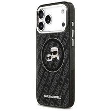 Заредете изображение във визуализатора на галерията – KARL LAGERFELD case for IPHONE 17 Pro Max compatible with MagSafe KLHMP17XHMKBKCHOK (IML Glitter K&amp;C Heads Logo) black
