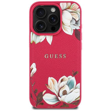 Заредете изображение във визуализатора на галерията – GUESS case for IPHONE 16 Pro Max compatible with MagSafe GUHMP16XPGNMPLMF (PU Grained Flowers Classic Logo) fuschia
