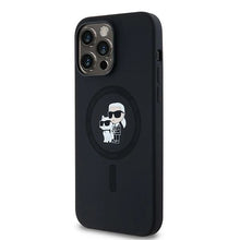 Заредете изображение във визуализатора на галерията – Karl Lagerfeld Silicone Karl&amp;Choupette MagSafe case for iPhone 14 Pro Max - black
