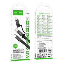 Заредете изображение във визуализатора на галерията – Flat Cable USB C to USB C/iP 2in1 Hoco 3A 60W 1 m X125 black
