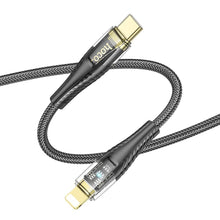 Заредете изображение във визуализатора на галерията – HOCO cable Type C to Lightning PD 27W U121 1,2 m black transparent
