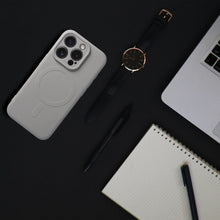 Заредете изображение във визуализатора на галерията – SILICONE MAG COVER (big hole) case compatible with MagSafe for IPHONE 16 Pro titanium grey
