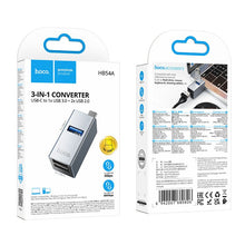 Заредете изображение във визуализатора на галерията – Adapter 3in1 (USB 2.0 x 2+USB 3.0) USB-C Hoco HB54 szary
