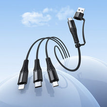 Заредете изображение във визуализатора на галерията – Cable 3in1 USB C / USB A to Lightning + USB C + Micro USB Hoco 1 m X123 black
