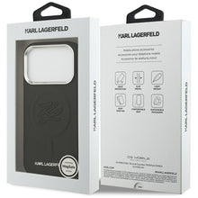 Заредете изображение във визуализатора на галерията – KARL LAGERFELD case for IPHONE 17 Pro Max compatible with MagSafe KLHMP17XPGFKLRDK (PU W/ Initial &amp; Metal Logo) black
