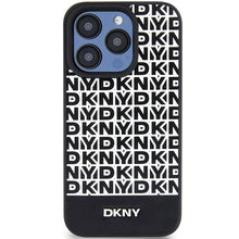 Заредете изображение във визуализатора на галерията – Original Case DKNY hardcase Leather Printed Pattern Metal Logo MagSafe DKHMP15XPSOSPK for Iphone 15 Pro Max black
