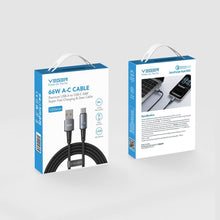 Заредете изображение във визуализатора на галерията – Cable with LED light indicator USB A to Type C VEGER PD 3A 66W AC1-ZSD 1,2 m black
