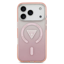 Заредете изображение във визуализатора на галерията – GUESS case for IPHONE 17 Pro compatible with MagSafe GUHMP17LHGTMLCGP (IML Gradient W/ Triangle Logo) pink

