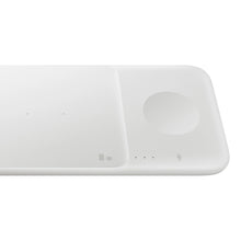 Заредете изображение във визуализатора на галерията – Samsung Trio EP-P6300TWEGEU 3in1 inductive charger for phone / Galaxy Watch / Buds - white + mains charger + cable
