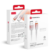 Заредете изображение във визуализатора на галерията – FORCELL F-ENERGY C353 cable USB A to Lightning 2,4A 12W Gradient 1 m white
