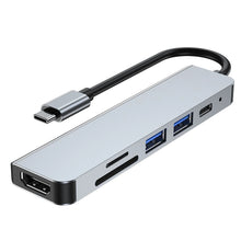Заредете изображение във визуализатора на галерията – HUB Tech-Protect V4 6in1 USB-C - USB-A 3.0 / USB-A 2.0 / USB-C / HDMI / micro SD / TF / SD card reader - gray
