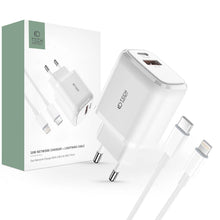 Заредете изображение във визуализатора на галерията – Tech-Protect C20W USB-C PD 20W / USB-A QC 3.0 network charger with USB-C / Lightning cable - white
