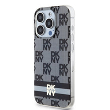 Заредете изображение във визуализатора на галерията – Original Case DKNY hardcase IML Checkered Mono Pattern &amp; Printed Stripes MagSafe DKHMP14LHCPTSK for Iphone 14 Pro black
