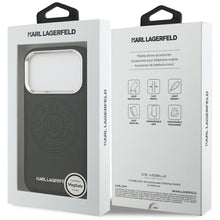 Заредете изображение във визуализатора на галерията – KARL LAGERFELD case for IPHONE 17 Pro Max compatible with MagSafe KLHMP17XPSKRPMK (PU W/ Point &amp; Metal Logo) black
