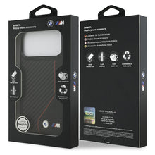 Заредете изображение във визуализатора на галерията – BMW case for IPHONE 17 Pro Max compatible with MagSafe BMHMP17X25PCCSCKR (PU Carbon Line &amp; Logo) red
