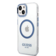 Заредете изображение във визуализатора на галерията – Guess Metal Outline MagSafe case for iPhone 14 Plus - blue

