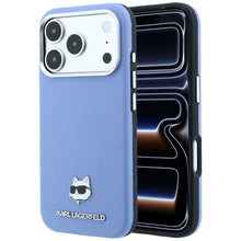 Заредете изображение във визуализатора на галерията – KARL LAGERFELD case for IPHONE 18 Pro Max/ 17 Pro Max compatible with MagSafe (Grained Choupette Head Metal) light blue

