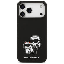 Заредете изображение във визуализатора на галерията – KARL LAGERFELD case for IPHONE 17 Pro Max compatible with MagSafe KLHMP17XSKCGRGOK (Silicone W/ K&amp;C Sketch &amp; Logo) black
