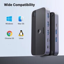 Заредете изображение във визуализатора на галерията – Ugreen CM662 USB 3.0 switch 2-in-4 switch + 2x USB-A cable - black
