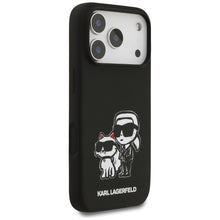 Заредете изображение във визуализатора на галерията – KARL LAGERFELD case for IPHONE 17 Pro compatible with MagSafe KLHMP17LSKCGRGOK (Silicone W/ K&amp;C Sketch &amp; Logo) black
