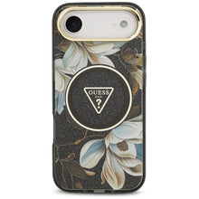 Заредете изображение във визуализатора на галерията – GUESS case for IPHONE 17 Air compatible with MagSafe GUHMP17MHFLPEDK (IML Metal Glitter Flowers Triangle) black
