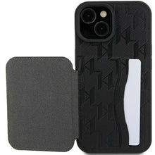Заредете изображение във визуализатора на галерията – Karl Lagerfeld Saffiano Cardslots and Stand Monogram Choupette case for iPhone 15 - black
