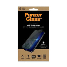 Заредете изображение във визуализатора на галерията – PanzerGlass E2E Microfracture antibacterial privacy glass for iPhone 13 Pro Max - with black frame
