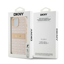 Заредете изображение във визуализатора на галерията – Original Case DKNY hardcase Leather Mono Stripe &amp; Metal Logo DKHCP15SPRTHSLP for Iphone 15/14/13 pink

