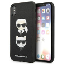 Заредете изображение във визуализатора на галерията – Karl Lagerfeld Saffiano Karl&amp;Choupette Head case for iPhone X/XS - black
