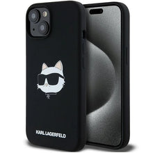 Заредете изображение във визуализатора на галерията – Karl Lagerfeld Silicone Choupette Head MagSafe Case for iPhone 15/14/13 - Black
