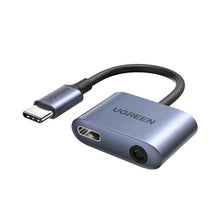 Заредете изображение във визуализатора на галерията – Ugreen audio adapter USB Type C (male) - USB Type C PD QC (female) + 3.5mm mini jack (female) gray (CM231)
