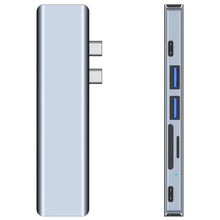 Заредете изображение във визуализатора на галерията – HUB Tech-Protect V5 7in1 2x USB-C - USB-A 3.0 / USB-A 2.0 / 2x USB-C / HDMI / micro SD / TF / SD card reader - gray
