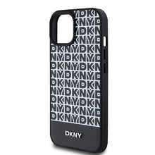 Заредете изображение във визуализатора на галерията – Original Case DKNY hardcase Leather Printed Pattern Metal Logo MagSafe DKHMP15SPSOSPK for Iphone 15/14/13 black
