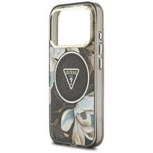 Заредете изображение във визуализатора на галерията – GUESS case for IPHONE 17 Pro Max compatible with MagSafe GUHMP17XHFLPEDK (IML Metal Glitter Flowers Triangle) black
