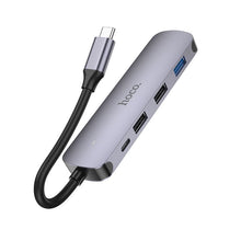 Заредете изображение във визуализатора на галерията – Adapter HUB 5in1 (HDTV+USB 3.0+USB 2.0 x 2+PD) USB-C Hoco HB27 grey
