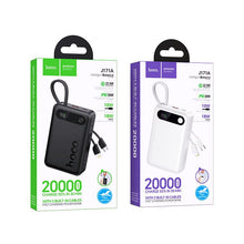 Заредете изображение във визуализатора на галерията – Powerbank 10000 mAh QC PD 2A 22,5W with built-in cables USB C + Lightning Hoco J171 Edge black
