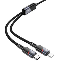 Заредете изображение във визуализатора на галерията – HOCO cable 2in1 Type C to Type C + Lightning 5A 100W U139 1,2 m black
