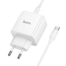 Заредете изображение във визуализатора на галерията – Phone GaN charger Hoco USB C PD AVS 40W max 60W with USB C to USB C cable N83 white
