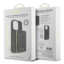 Заредете изображение във визуализатора на галерията – Guess 4G Metal Logo Case Set for iPhone 14 Pro Max + 5000mAh MagSafe Powerbank - Black
