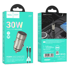 Заредете изображение във визуализатора на галерията – HOCO car charger Type C + cable Type C to Type C PD QC 30W Z57 metal gray
